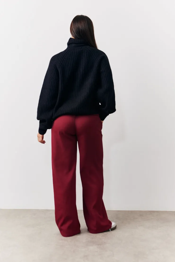 Outlet In The Style Relaxed Woven Trouser Burgundy