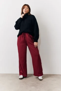 Outlet In The Style Relaxed Woven Trouser Burgundy