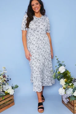 Clearance In the Style Responsible Viscose Floral Midi Dress Blue
