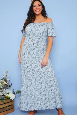 New In the Style Responsible Viscose Paisley Bardot Midi Dress Blue