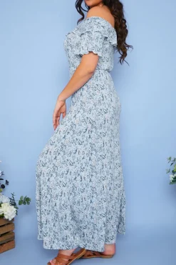 New In the Style Responsible Viscose Paisley Bardot Midi Dress Blue
