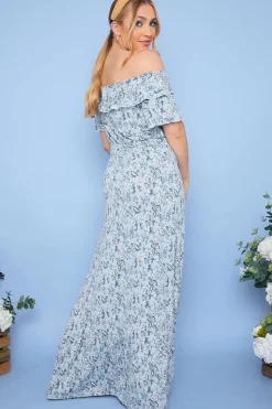 New In the Style Responsible Viscose Paisley Bardot Midi Dress Blue