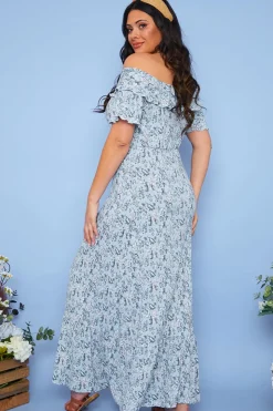 New In the Style Responsible Viscose Paisley Bardot Midi Dress Blue