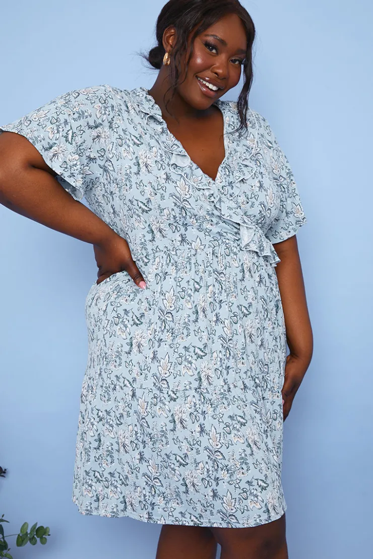 Outlet In the Style Responsible Viscose Paisley Wrap Dress Blue
