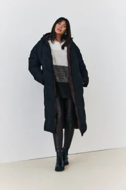 In the Style Reversible Hooded Longline Puffer Coat Chocolate