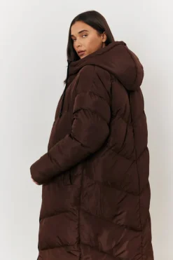In the Style Reversible Hooded Longline Puffer Coat Chocolate