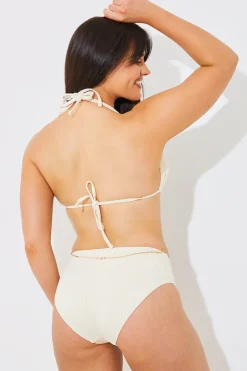New In the Style Rib Double Strap Detail Triangle Bikini Top Cream