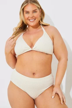 New In the Style Rib Double Strap Detail Triangle Bikini Top Cream