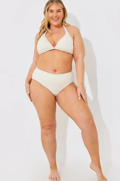 New In the Style Rib Double Strap Detail Triangle Bikini Top Cream