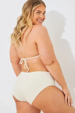 New In the Style Rib Double Strap Detail Triangle Bikini Top Cream