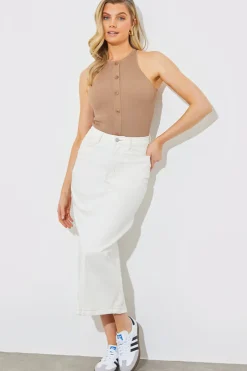 New In The Style Rib Knit Button Detail Racer Neck Bodysuit Neutral