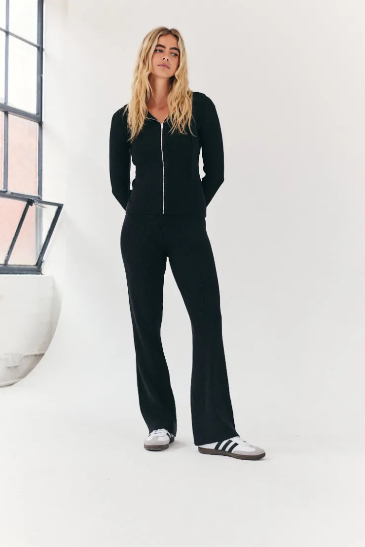 Best Fits Rib Knit Co-Ord Flare Trouser Charcoal