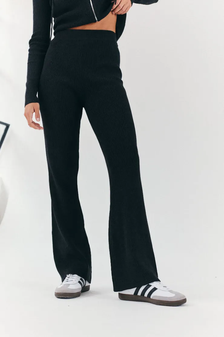 Best Fits Rib Knit Co-Ord Flare Trouser Charcoal