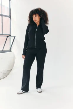 Best Fits Rib Knit Co-Ord Flare Trouser Charcoal