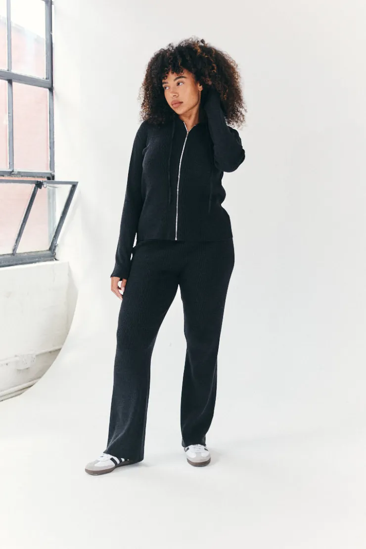 Best Fits Rib Knit Co-Ord Flare Trouser Charcoal