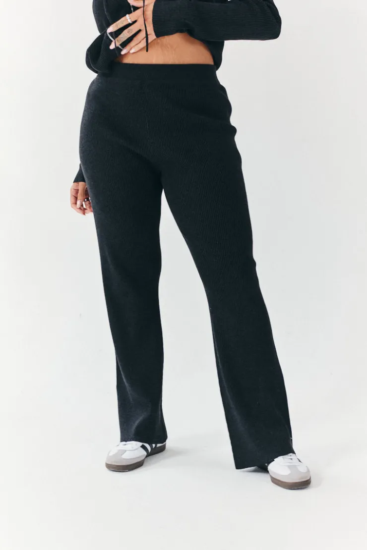 Best Fits Rib Knit Co-Ord Flare Trouser Charcoal