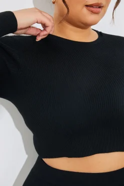 In The Style Rib Knit Crew Neck Co-Ord Top Black