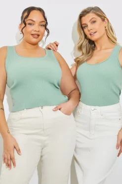 Sale In The Style Rib Knit Scoop Neck Top Green