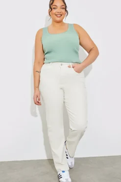 Sale In The Style Rib Knit Scoop Neck Top Green