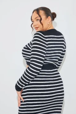 Clearance In The Style Rib Knit Stripe Crew Neck Co-Ord Top Black