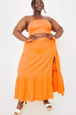 Sale In the Style Ribbed Bandeau Crop Top Orange