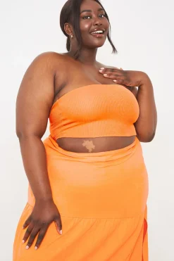 Sale In the Style Ribbed Bandeau Crop Top Orange