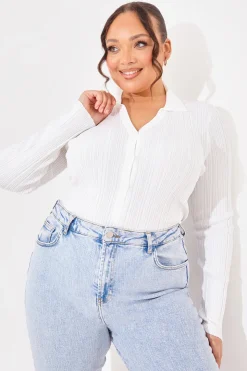 In The Style Ribbed CollaFitted Cardigan White