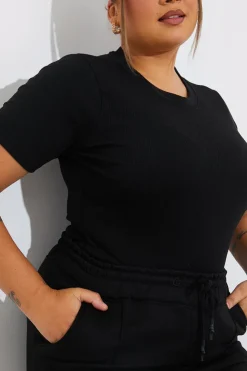 Sale Fits Ribbed Crew Neck Short Sleeve Bodysuit