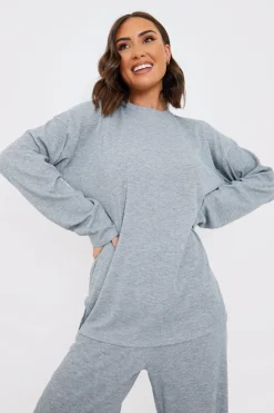 In the Style Ribbed Longsleeve Co Ord Top Grey