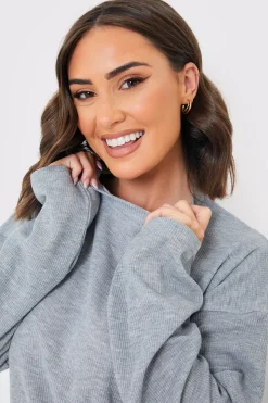In the Style Ribbed Longsleeve Co Ord Top Grey