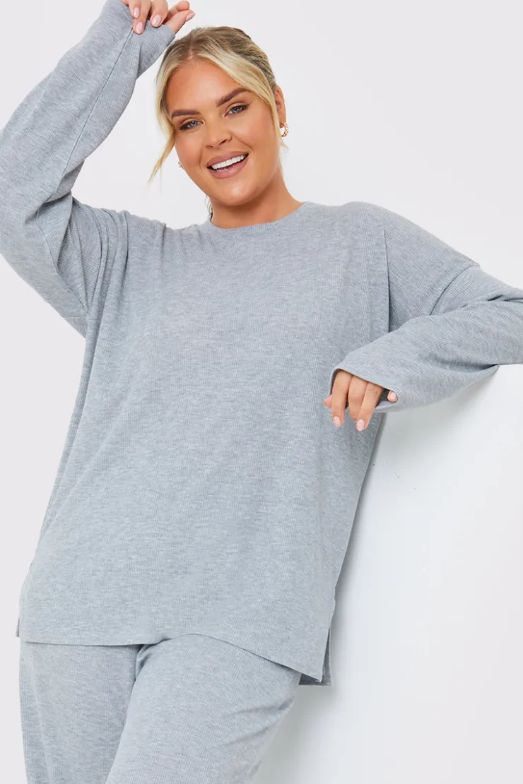 In the Style Ribbed Longsleeve Co Ord Top Grey