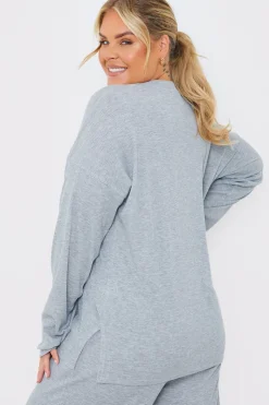 In the Style Ribbed Longsleeve Co Ord Top Grey