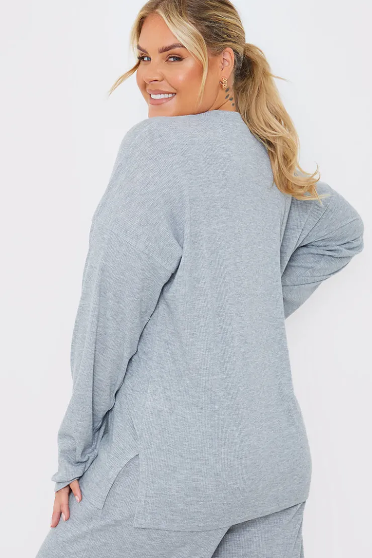 In the Style Ribbed Longsleeve Co Ord Top Grey