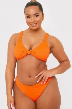 Discount In the Style Ribbed Seamless Boomerang Bikni Bottom Coral