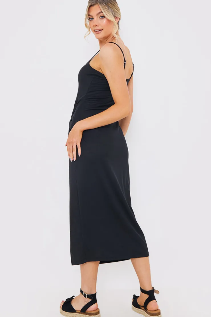 Sale In the Style Ribbed Twist Detail Midi Dress Black
