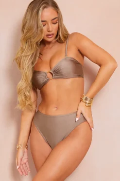 Outlet In the Style Ring Detail Bikini Top Mocha