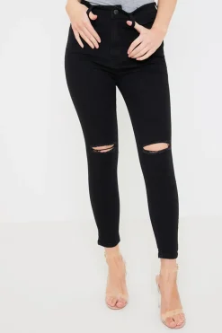 Online In the Style Ripped Knee Wash Stretch Skinny Jeans Black