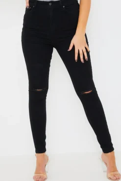 Online In the Style Ripped Knee Wash Stretch Skinny Jeans Black