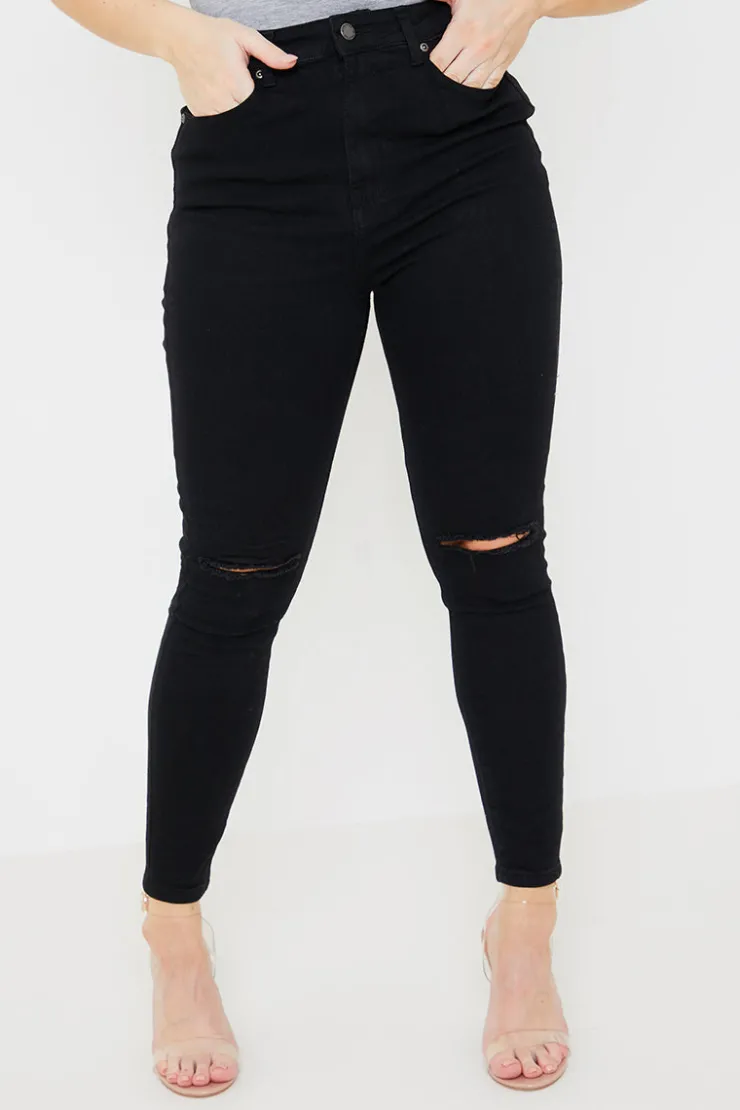 Online In the Style Ripped Knee Wash Stretch Skinny Jeans Black