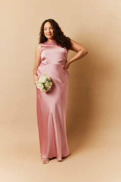 Outlet In The Style Satin Cowl Back Maxi Dress Rose pink
