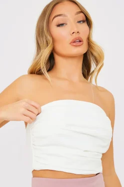 Sale In the Style Ruched Bandeau Corset Top White