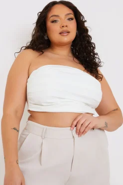 Sale In the Style Ruched Bandeau Corset Top White
