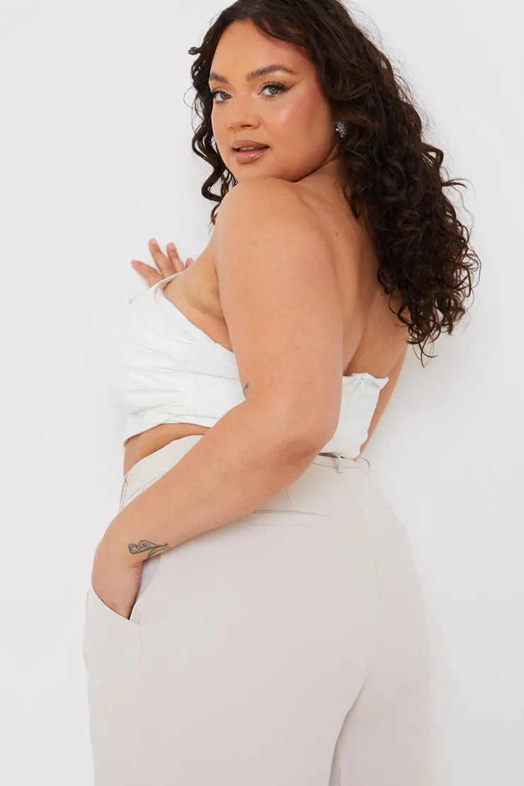 Sale In the Style Ruched Bandeau Corset Top White
