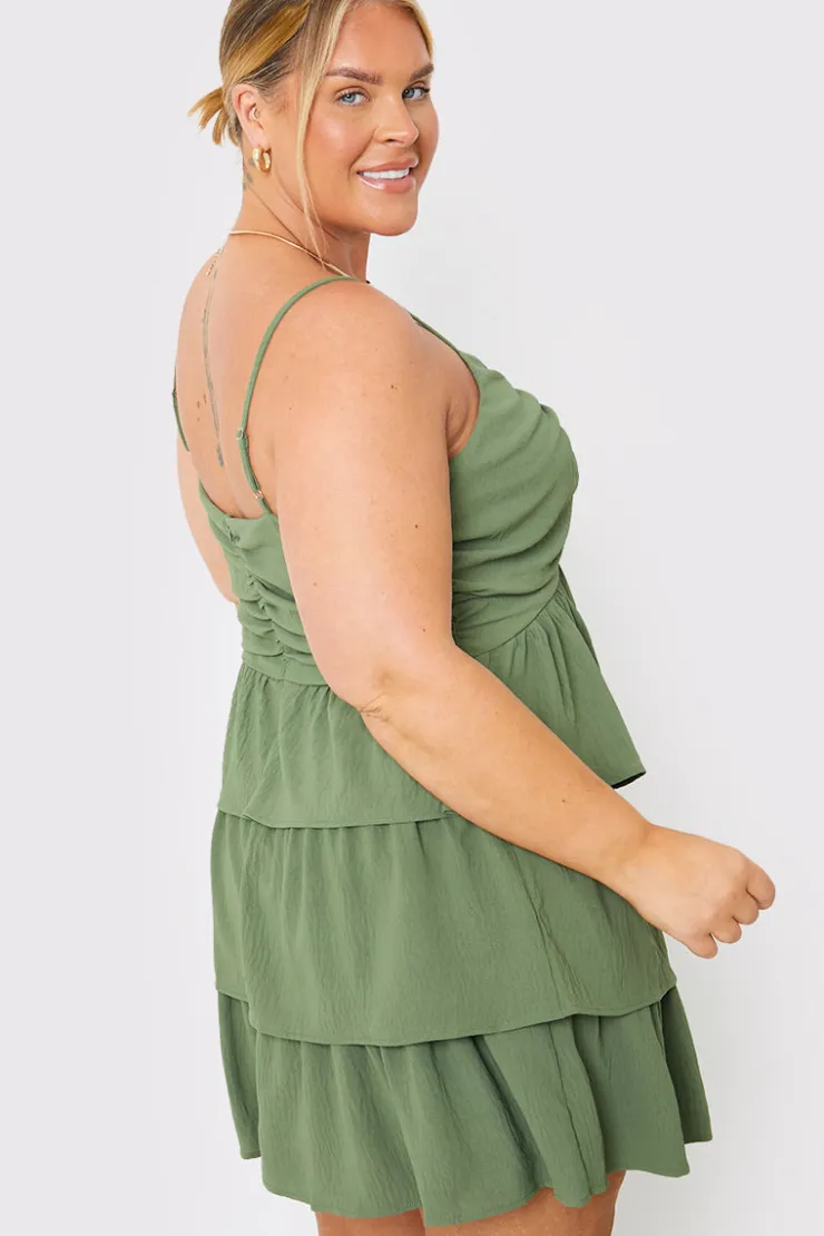 Sale In the Style Ruched Bust Tie Detail Frill Mini Dress Green