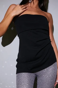 Discount In the Style Ruched Fold Over Bandeau Top Black