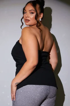 Discount In the Style Ruched Fold Over Bandeau Top Black