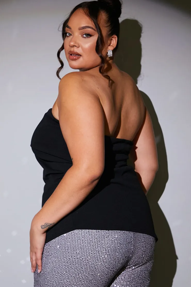 Discount In the Style Ruched Fold Over Bandeau Top Black