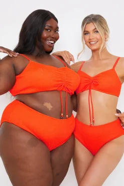 Best In the Style Ruched Front Crinkle Bikini Top Orange