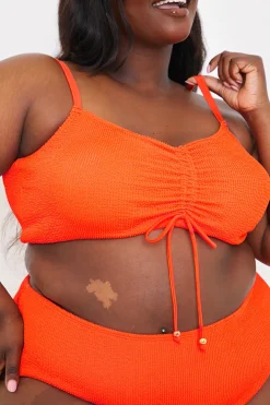 Best In the Style Ruched Front Crinkle Bikini Top Orange