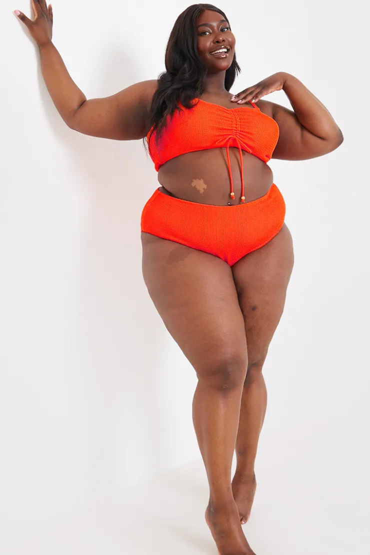 Best In the Style Ruched Front Crinkle Bikini Top Orange